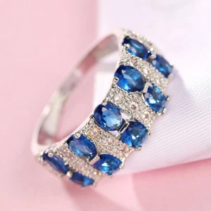 19.5 Cts Creative Jewelry Gift Multi London Blue Topaz Gems Silver Ring Sz 6-10 - Picture 1 of 5