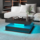 High Gloss Led Coffee Table Square Cocktail End Table With Light Living Room Fur