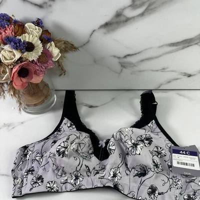 Sujetador Catherines Intimates 44C Sin Alambres Algodón Cómodo Floral Borde Negro Lazo de Encaje Foto 1 de 4