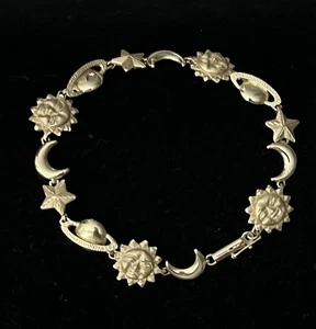 Brazalete Tenis Celestial Aurafin 1993 Oro Amarillo 14k Sol Luna Estrella Saturno - Imagen 1 de 10