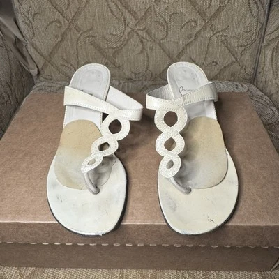 Christian Louboutin Thong White Sandal Heels Size 38.5 Used - Image 1 of 4