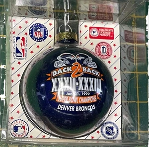 NFL Denver Broncos Vintage Christmas Glass Ornament Super Bowl XXXII XXXIII NWT - Picture 1 of 2