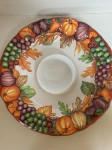 "Hermosa bandeja de astillas y inmersión de plástico resistente Harvest de 13"" con centro de 4"" usada en excelente estado" - Imagen 1 de 6