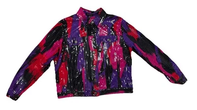Notations Cropped Shirt Blazer Jacket Shiny Multicolor Grunge Rocker Sz M - Image 1 of 4