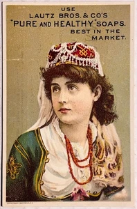 Tarjeta comercial de jabón de bellota Lautz Bros. & Co. 1886 Donaldson litografía Buffalo NY - Imagen 1 de 4