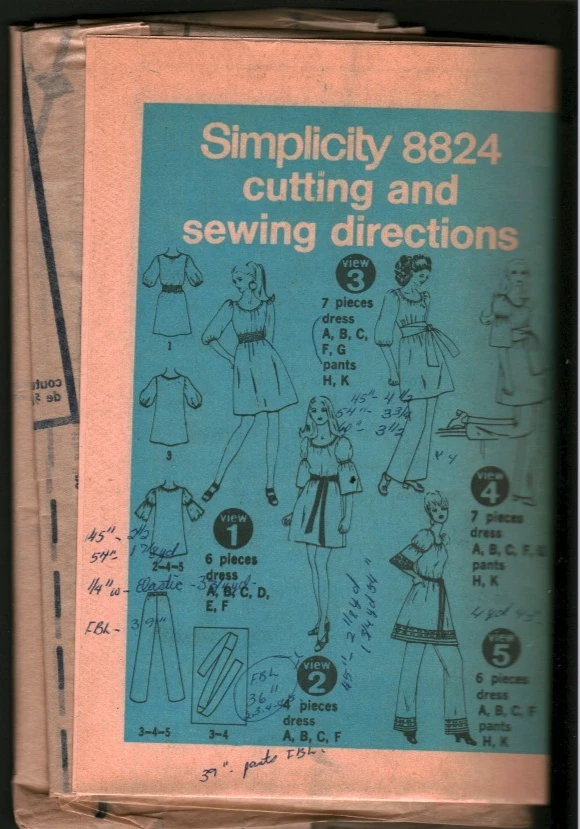 8824 Vintage Simplicity SEWING Pattern Misses 1960s Dress Pants UNCUT 10 Casual - Image 1 of 1