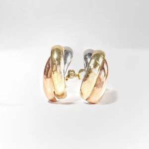 Vintage 9k 3 golds trinity hoop earrings - Picture 1 of 8