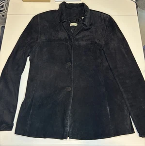 Chaqueta de cuero con botones de gamuza negra forrada Lord & Taylor para mujer talla M *DEFECTUOSA - Imagen 1 de 12