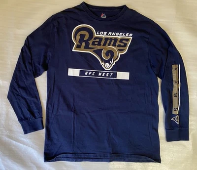 Camisa Majestic Rams Para Hombre Talla Grande Azul Marino Manga Larga NFL Gráfico Fanwear Foto 1 de 4