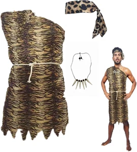 Halloween Höhlenmensch Kostüm für Männer & Frauen - inklusive Kleid, Halskette & Stirnband - Bild 1 von 12