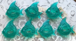 7 pz Porta Tovagliolo Angelo Pesce Tropicale Blu Teal Verde Lucite 3,5" ea Nuovo - Foto 1 di 6