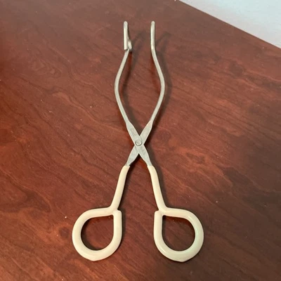 Vtg Ekco Kitchen Tongs White  Dip Handle Metal Grippers  - Image 1 of 4