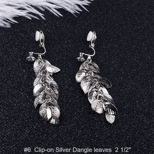 Clip on 2 1/2" silver long leaf cluster earrings with top clear stone - Picture 1 of 1