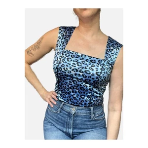 Delia’s Y2K 90s Leopard Print Corset Stretch Tank Top Blue Small - Picture 1 of 6