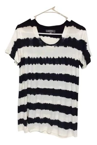 Lisa Rinna Collection Women's Short Slv Striped TieDye Knit Top Black - Picture 1 of 1