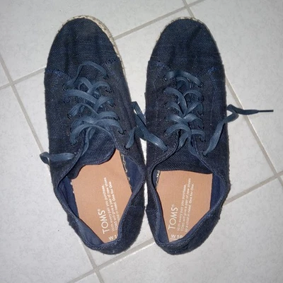 Tom's Lena Lace-up  Espadrille Sneaker Navy W10 Boating Beaching Strolling - Image 1 of 4