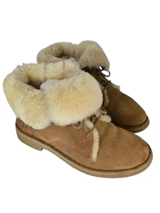 UGG Womens Quincy Boots Suede Lace Up Chestnut 1012359 Sheepskin Lined Shoe Sz 7 - Picture 1 of 12