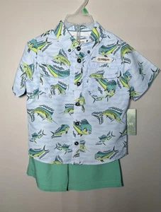 Magellan Boys Fish Gear SS Printed short Set Clear SKY Fish Waves 4T - Picture 1 of 10