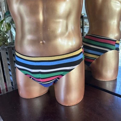 Large multi stripe, cotton Unlined Full Cut Swim Brief Mary Angel LLC Starwearus - Image 1 of 4