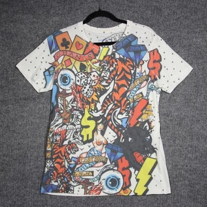 Y2K River Island Top Ed Hardy Type Womens M White AOP Art Tattoo Streetwear - Picture 1 of 6
