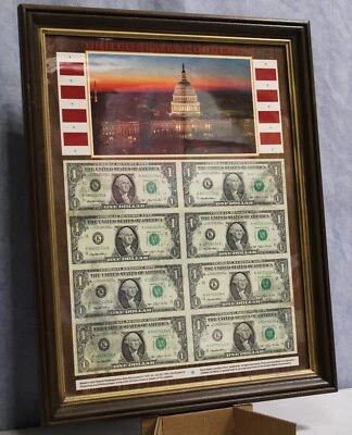 1/4 Sheet Uncirculated One Dollar Federal Reserve Note Mounted and Framed - Image 1 of 4