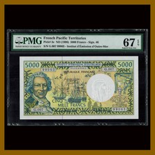 French Pacific Territories 5000 (5,000) Francs, 1996 P-3e Sig #6 PMG 67 EPQ Unc