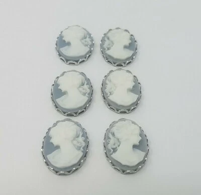 3 pares de camafeos de joyería victoriana azul de 18 mm de colección con ajustes de filigrana plateada Foto 1 de 4