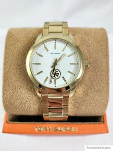 NEW Tory Burch Yellow Gold Collins White Dial Watch TBW1200 Logo NIB NWOT - Picture 1 of 5