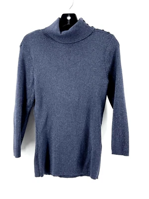 Suéter para mujer New York & Co gris pizarra metálico manga larga cuello alto talla M Foto 1 de 4