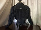 Vintage Outerbound By HMS Women's Black Suede Fringe Leather Jacket SM Cropped