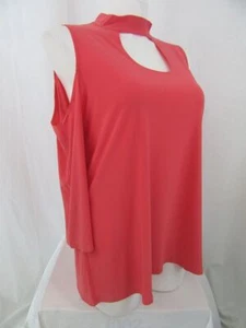 Slinky Brand Size 1X Coral Cold Shoulder Tunic with Mock Turtleneck - Picture 1 of 3