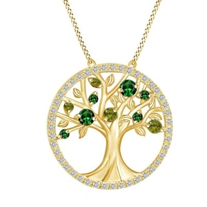 0.75Ct Simulated Emerald Peridot Tree of Life Pendant in 14K Yellow Gold Plated - Picture 1 of 11