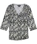 I-N-C Womens 3/4 Sleeve Printed Pullover Blouse, Black, PM