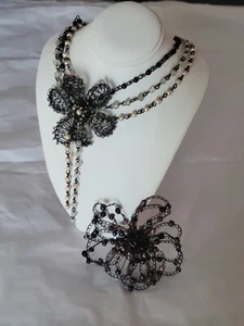 Lisa Toland Trifari Delicate Beaded Wire Art Necklace & Brooch Floral  Romantic  - Imagen 1 de 17