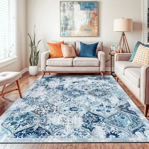Rugshop Blue Rug Trellis Bordered Moroccan Rugs for Living Room Bedroom Rug 8x10 - Picture 1 of 9