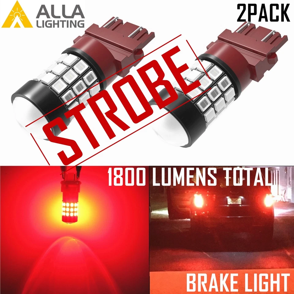AllaLighting LED Legal Strobe Flashing Blinking 3157 Brake Stop Light,Safety Red - Image 1 of 4