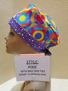 Sombrero/Gorra Exfoliante Quirúrgico Círculos Brillante Pixie Calavera Para Mujer Hecha a Mano - Imagen 1 de 9