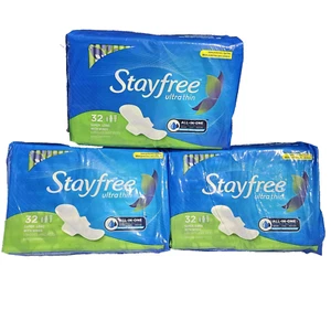 (3) Stayfree UltraThin Super Long With Wings 32 Ct Each (Total 96 ct) - Picture 1 of 2