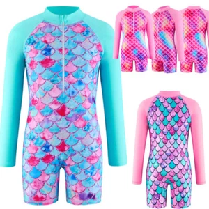 Girls Bodysuit Fish Scales Jumpsuit Rash Guard Swimsuit Sport Costume Suit - Picture 1 of 38