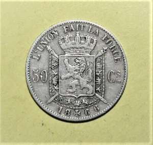 S8 - Belgium 50 Centimes 1866 Very Fine + Silver Coin - Des Belges *** Nice - Picture 1 of 2