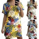 NEW WOMENS FLORAL PRINT ZIP FRONT DRESS SHORT SLEEVE TUNIC LADIES SUMMER LOOK 