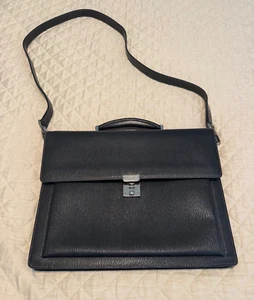 Men Salvatore Ferragamo black pebble leather briefcase bag fathers day - Picture 1 of 7