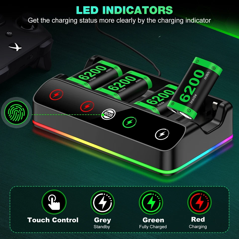 4-Pack 6200mWh Rechargeable Battery for Xbox Series X|S/Xbox One Controllers - Image 1 of 4