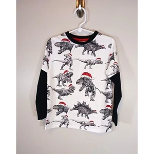 Christmas Dinosaur T-Rex Santa Boy's Long Sleeve T-Shirt Size 4 NWT - Picture 1 of 4