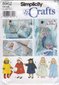Motivo da cucire Semplicità 8962 vestiti, attrezzatura per bambola 18" che dorme, sacchetti per indumenti - Foto 1 di 3