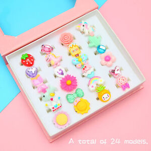 24pcs Dress Up Rings Lovely Decorate Cute Gem Boxed Rings Eco-friendly