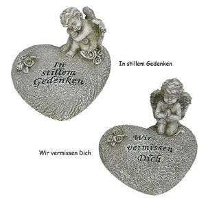 Grabschmuck Herz mit Engel Wir vermissen Dich / In stillem Gedenken ca.12x10cm - Picture 1 of 3
