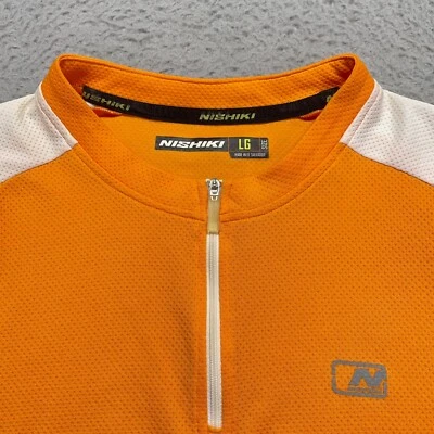 NISHIKI Cycling T Shirt Large Orange White 1/4 Zip Pullover Short Sleeve Vented - Image 1 of 4