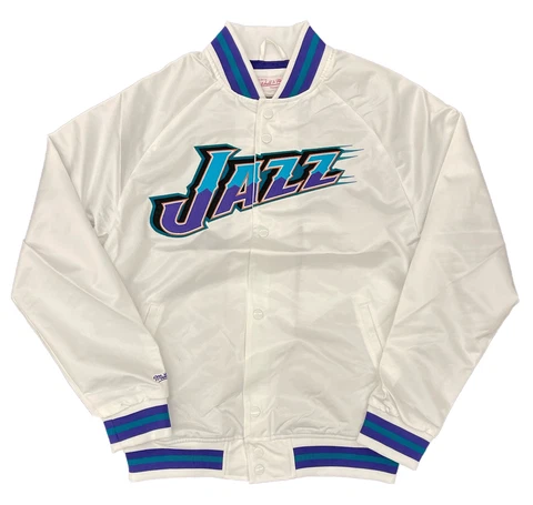 Men's Mitchell & Ness White NBA Utah Jazz Lightweight Satin Jacket Cover