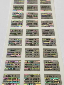 1000 CUSTOM PRINTED .50 INCH SQUARE HOLOGRAM LABELS STICKERS SEALS TAMPER VOID - Picture 1 of 2
